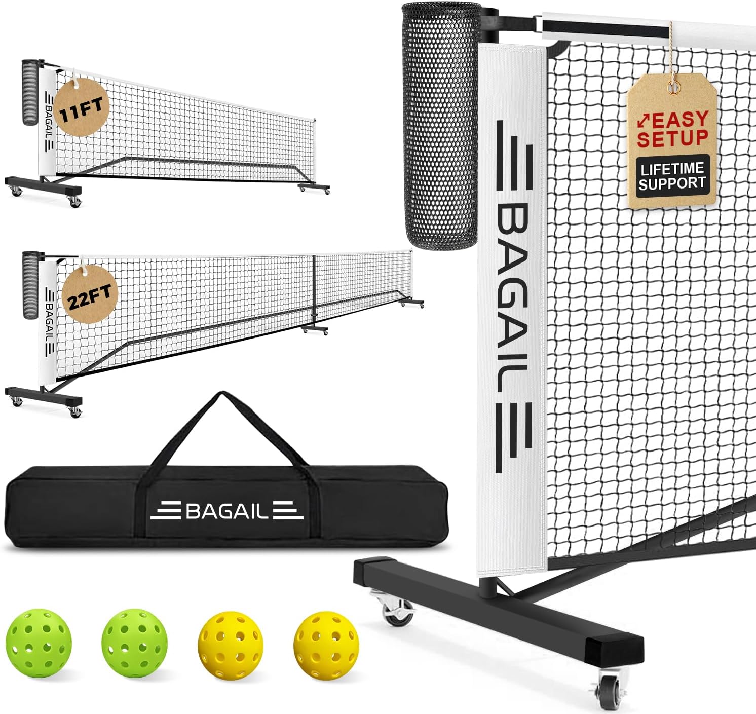 BAGAIL Portable Pickleball Net Set, 22 ft